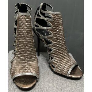 L.A.M.B. Parker Rose Gold Leather Gladiator Heels Cage Peep Toe Stiletto Size 6